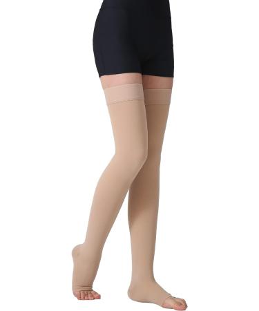 TOFLY Thigh High Compression Stockings (Pair) for Women & Men - Open Toe Opaque 20-30mmHg Graduated Compression Hose - Medical Stockings for Varicose Veins, Edema, DVT, Travel - Beige (M) - Buy Online on GoSupps.com