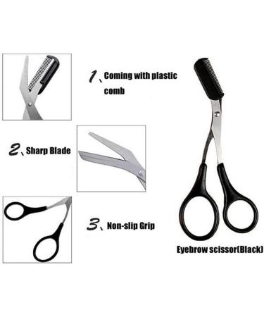 2 PCS Black Eyebrow Trimmer Scissor with Comb - Eye Shaping Cut Comb Scissors for Men and Women - Buy Online on GoSupps.com
