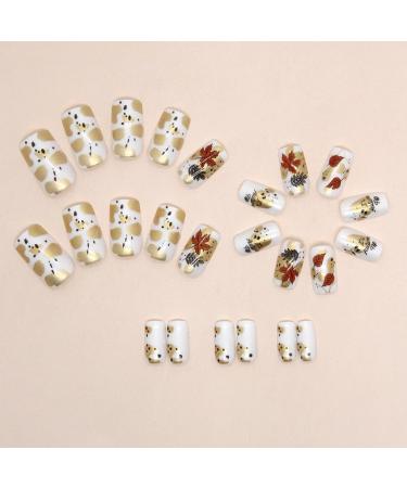 Fall Press On Nails - Short Square Acrylic with Leaf Design | Thanksgiving Stick-On Nails for Women & Girls - Buy Online on GoSupps.com