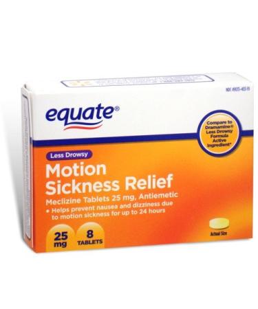 Equate - Motion Sickness 25 mg Less Drowsy 8 Tablets (Compare to Dramamine)