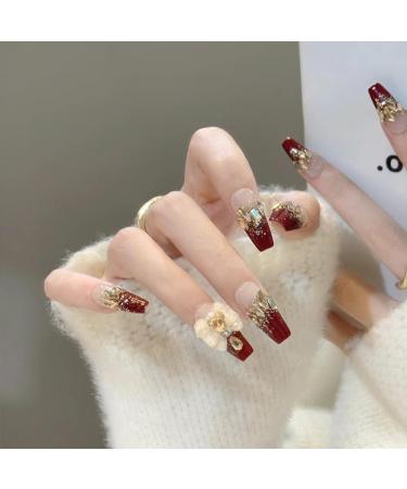 24Pcs/Set Press On Nails Long French Nail Patch Bow Pattern False Nails Acrylic Fake Nails Full Cover Nails Tips Artificial Finger Manicure Press on nails for Women and Girls - Buy Online on GoSupps.com