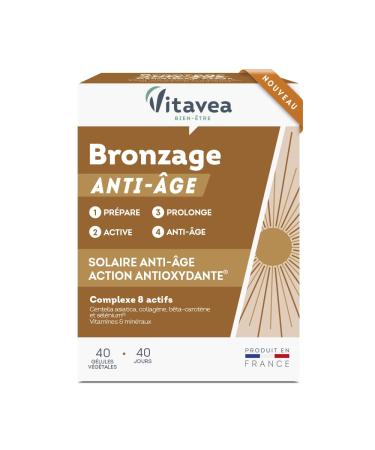 Vitavea - Bronzage Anti- ge - Pr pare Active et Prolonge les effets du soleil - Peau Sublim e - Compl ment Alimentaire avec Centella Asiatica Zinc Vitamine B5 B ta-Carot ne - 40 G lules - 40 Jours Bronzage Anti- ge 40 jours