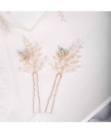 Chargances 2 Pieces Pearl Wedding Hair Pins Crystal Bridal Hair Pins Set Elegant Rhinestone Beaded Bride Headpiece Hair Accessories for Women and Girls (Gold) - Buy Online on GoSupps.com