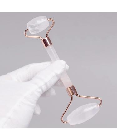 ESBANT Rose Gold Metal Jade Roller Double Head Natural Quartz Stone Crystal Massager Opalite ningxiao (Color : Rock Quartz)