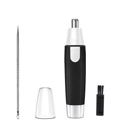 Nose Hair Trimmer for Men and Women Professional Painless Clean Nasal Ear & Facial Hair Electric Trimmer Battary-Operated Eyebrow Clipper Dual Edge Blades for Easy Cleansing Black