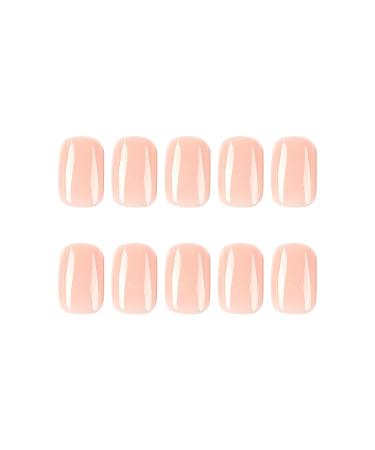 24 Pcs Press On Nails | Short Square Nude Pink Acrylic False Nails | Glossy Full Cover Stick On Nails for Women & Girls - Buy Online on GoSupps.com