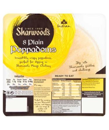 Sharwood le poppadoms 8 Plaine 1 x 72g