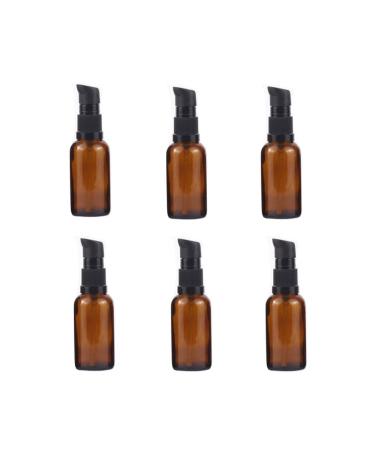 6 pieces 30 ml (1 oz) Empty amber glass lotion pump press bottle cream lotion foundation container donor storage for travel business trips