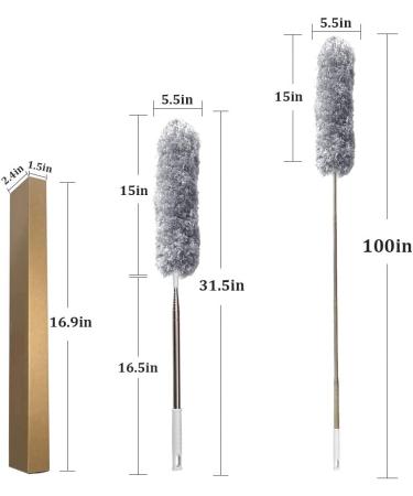 DELUX Microfiber Feather Duster - Extendable 100 Pole, Bendable Head, Long Handle - Ideal for Cleaning High Ceilings, Ceiling Fans, Blinds, Furniture & Cars - Gray - Buy Online on GoSupps.com