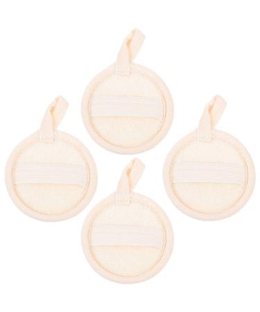 FRCOLOR Face Scrubber 4pcs Exfoliating Loofah Pad Mini Round Bath Shower Loofah Sponge Pad Exfoliating Scrubber Natural Bath Sponge Brush for Men and Women - Beige Skin Care Tools