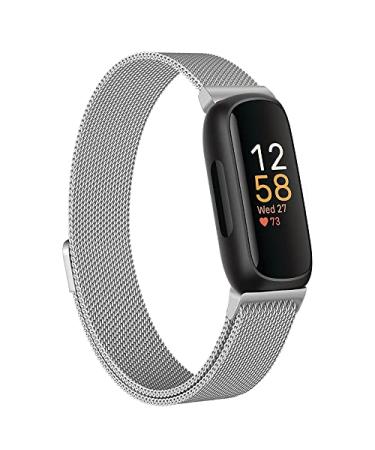 LAREDTREE Band Compatible with Fitbit inspire 3, Breathable  Stainless Steel Loop Mesh Magnetic Adjustable Wristbands for fitbit Inspire 3 Women Men Silver