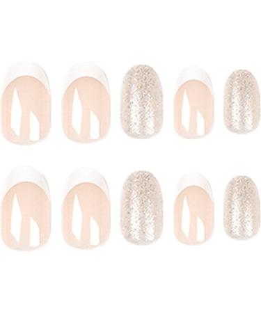 JUSTOTRY 24 Pcs Almond Press on Nails Short Milky White French Stick on Nails with Glitter Designs - Women's False Nails with Glue for Nail Art - Buy Online on GoSupps.com