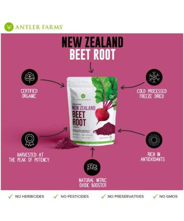 Antler Farms Organic New Zealand Beet Root Powder - 200g, 40 Servings | Raw, Vegan, Gluten Free | Natural Nitric Oxide Booster for Energy - Buy Online on GoSupps.com