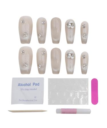 ieron Cat Eyes Cured Nail Wraps Self-Adhesive Gel Nail False Nails with Diamond Removable Glue on Nails for Girls Glitter Nail Tips (XS)