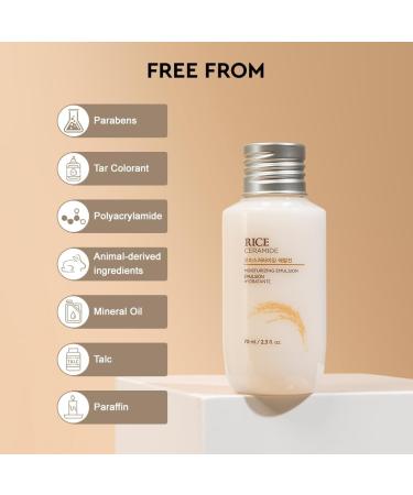 The Face Shop Rice & Ceramide Moisturizer Emulsion | 12-Hour Hydration & Barrier Repair Cream | Korean Skincare for All Skin Types (70ml - Buy Online on GoSupps.com