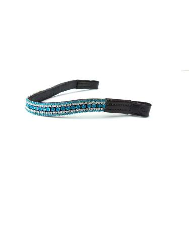 Equipride horse headband head strap with an attractive arch form Glossy sparkling rhinestones turquoise brown leather full 16 "