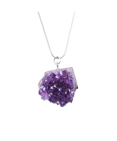 Real Natural Crystal Necklace Raw Amethyst Quartz Purple Crystal Cluster Pendant Stones Specimen Home Decoration Crafts ERDBGRZA