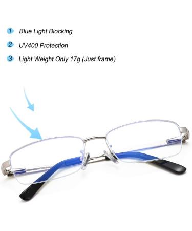 Qecepei Half Borderless Metal Glasses Frames - Shiny Silver Blue Light Blocking Glasses with Transparent Lens | 34mm Lens Height - Ideal Business Eyewear - Buy Online on GoSupps.com