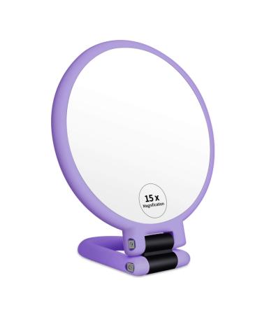 Fuhuim 1x 15x Magnifying Hand Held Mirror, Double Sided Handheld Mirror with Foldable Hand, Portable Travel Mirror with Magnification for Girls Woman(Purple)