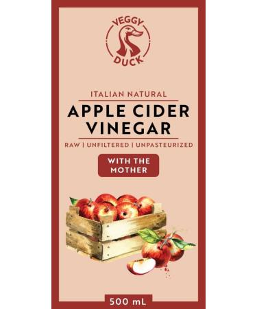 Veggy Duck Italian Raw Apple Cider Vinegar with The Mother 500ml - Unfiltered, Unpasteurized, GMO-Free, Vegan Friendly - Buy Online on GoSupps.com