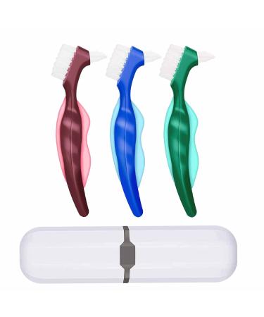 3 pieces of prosthesis brush prosthesis brush toothbrush double -sided toothbrush suitable for cleaning prostheses oral care plaque removal (3 colors)
