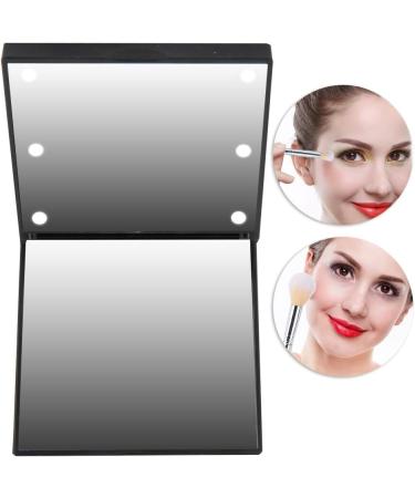 Folding LED Makeup Mirror Dimmable Design Pocket Size Scratch And Shock ABS + Glass LED Pocket Mirror Lady for Girl(black) - Buy Online on GoSupps.com