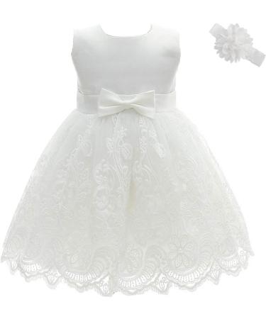 AHAHA Baby Girls White Flower Dress - 12 Months | Perfect for Christening, Wedding & Parties - Buy Online on GoSupps.com