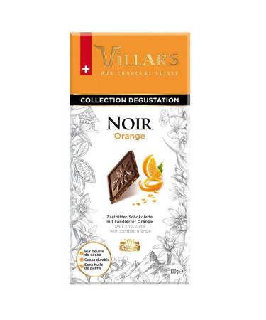 VILLARS - Dark Chocolate Tasting Bar with Candied Orange Peel 100G - Pack of 4