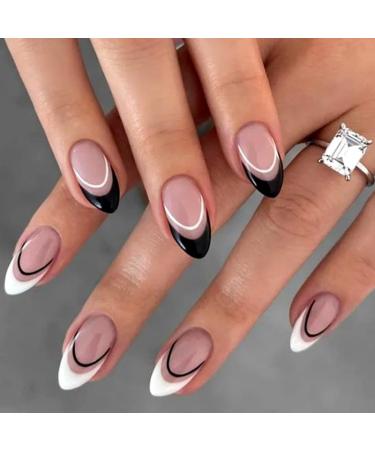 24Pcs Press on Nails Short French Tips Fake Nails Acrylic Square False Nails Summer Reusable Artificial Almond Nails for Women and Girls