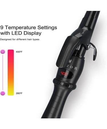 Wazor Ceramic 1-1/2" Tapered Hair Curler with Short Clip Fast Heat-up 9 Temp Setting Curling Wand for Long Lasting Curls or Waves Auto Shut Off LED Display and 2 Hair Clips - Buy Online on GoSupps.com