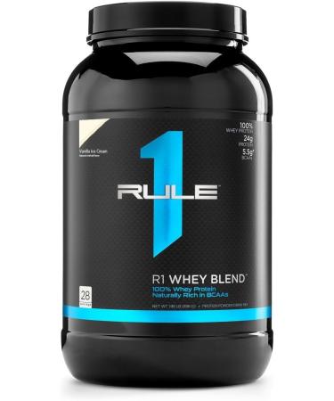 Rule 1 Whey Blend | 100% Whey Protein From Whey Concentrates Isolates & Hydrolysates | 24 Grams Protein 5 Grams BCAAs & 4 Grams Glutamine Per Serving (2LB Vanilla Ice Cream) Vanilla Ice Cream 2LB
