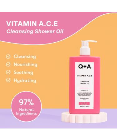 Q+A Vitamin A.C.E Cleansing Shower Oil 250ml - Nourishing Fruit Extracts & Superfood Complex for Gentle Skin Care - Buy Online on GoSupps.com