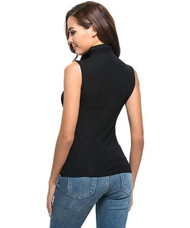 Angxiwan Women's Slim Fit Turtleneck Tank Top - Sleeveless Solid Color Blouse | Black XL - Buy Online on GoSupps.com