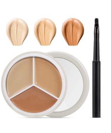 Erinde 3 Colors Concealer Palette  3 In 1 Cream Concealer  Contour  Foundation  Color Corrector for Dark Circles  Waterproof Long-Lasting  Full Cover Concealer Makeup with Concealer Brush 15g/0.53Oz SET B