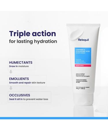 Re equil Ceramide & Hyaluronic Acid Moisturizer | Barrier Repair Daily Face Cream for Dry & Sensitive Skin | Non-Greasy Hydration Dermatologist Tested | 100g - Buy Online on GoSupps.com