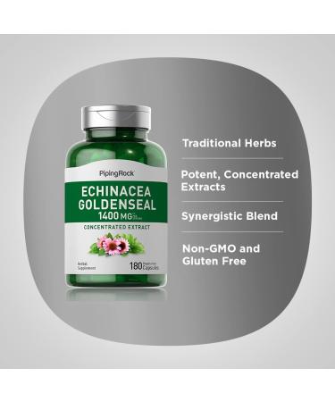 Piping Rock Echinacea Goldenseal Capsules 1400mg - 180 ct | Herbal Supplement Concentrated Extract | Vegetarian, Non-GMO, Gluten-Free - Buy Online on GoSupps.com
