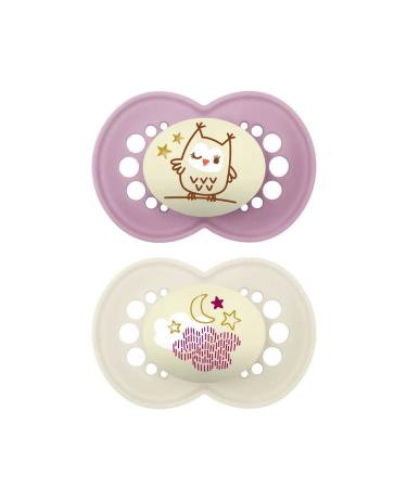 Mam Original Night Luminous pacifiers in a set of 2 silicone with pacifier case 6-16 months various models 1 piece pink 2 units