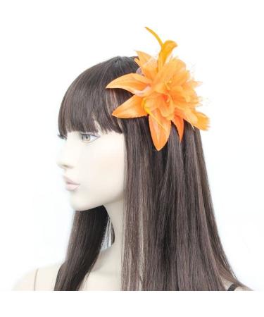 Arranview Jewellery Orange flower fascinator comb with feather tendrils Orange One Size