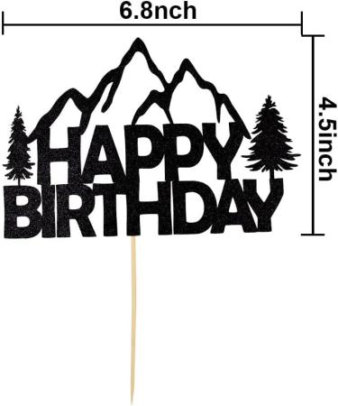 Mountain Happy Birthday Cake Topper Mountain-Climbing Themed Birthday Party Decorations Black Glitter - Buy Online on GoSupps.com