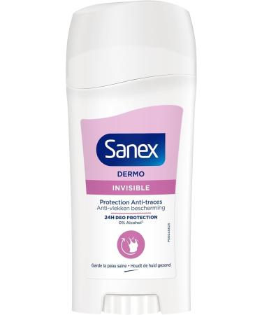 Sanex SANEX Invisible Dermo Deodorant Stick - Anti-Stain - 48-Hour Antiperspirant Protection - Alcohol-Free - Pack of 2 x 65ml