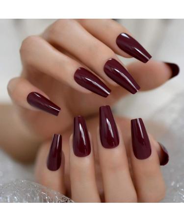 Tapered Coffin Nails Long Square Maroon Dark Red - 24 CT Acrylic False Nails for Stunning Manicure Tips - Buy Online on GoSupps.com