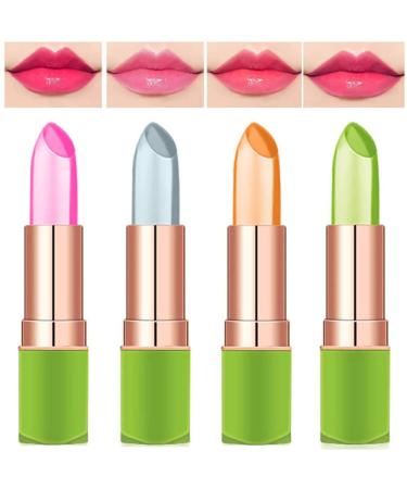 4Pcs Aloe Vera Lipstick Color Changing Lipstick Jelly Lipstick Long Lasting Moisturizer Lip Balm Magic Temperature Color Change Lip Gloss Set