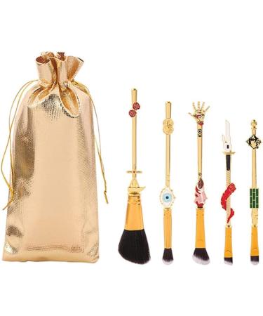 5 PCS Jujutsu Kaisen Makeup Brush Set Metal Jujutsu Kaisen Merch Anime Collection for Foundation Blush Eyeshadow Face Concealer Eyeliner Contour Powder Liquid Eye Anime Gift for Girls Women Jujutsu Kaisen Gold