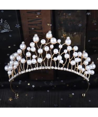 JORCEDI Pearl Rhinestone Tiaras and Crowns Headband Princess Queen Headdress For Headband Girls Crown Rhinestone Wedding Bridal Prom Birthday (Gold)