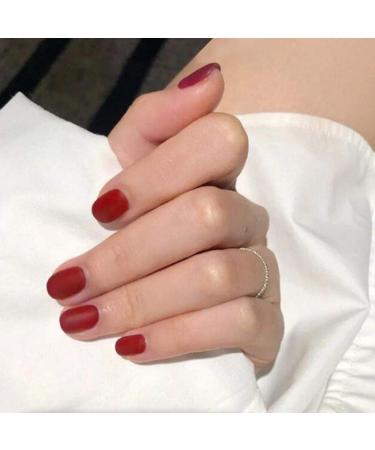Huil Artificial Nail Square Matte Fake Nail Red Short Press the Nail Pure Color Full Cover False nail tips for women and girls