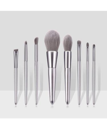 Premium 8PCS Eyebrow & Eyeshadow Makeup Set - Silver Wooden Brushes for Flawless Foundation Application | Shop Internationally - Buy Online on GoSupps.com