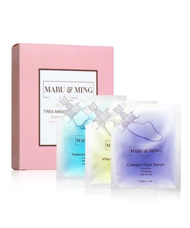 Tres Amigos Collection - Organic Hyaluronic Acid Vitamin C & Collagen Korean Face Serums | 1 oz - Best for Youthful Glow & Hydration - Buy Online on GoSupps.com
