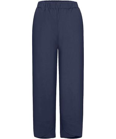 Elastic High Waisted Linen Pants for Women - Dark Blue, Small - Buy Online on GoSupps.com