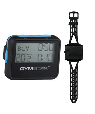 Gymboss Interval Timer and Stopwatch and Watchstrap - Bundle Black W/ Blue Buttons One Size Fits All