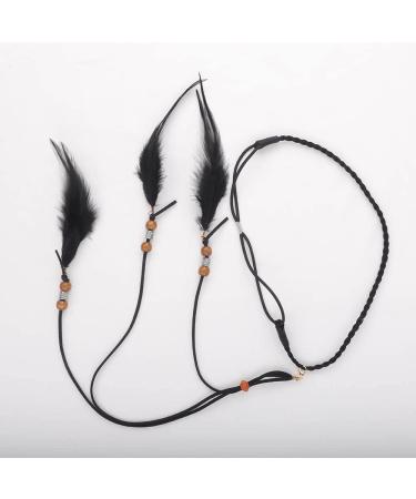 Boho Feather Headband Indian Hippie Gypsy Headpiece - Black Feather Tassel Headdress for Women and Girls - Festival Party Hair Accessories - Buy Online on GoSupps.com